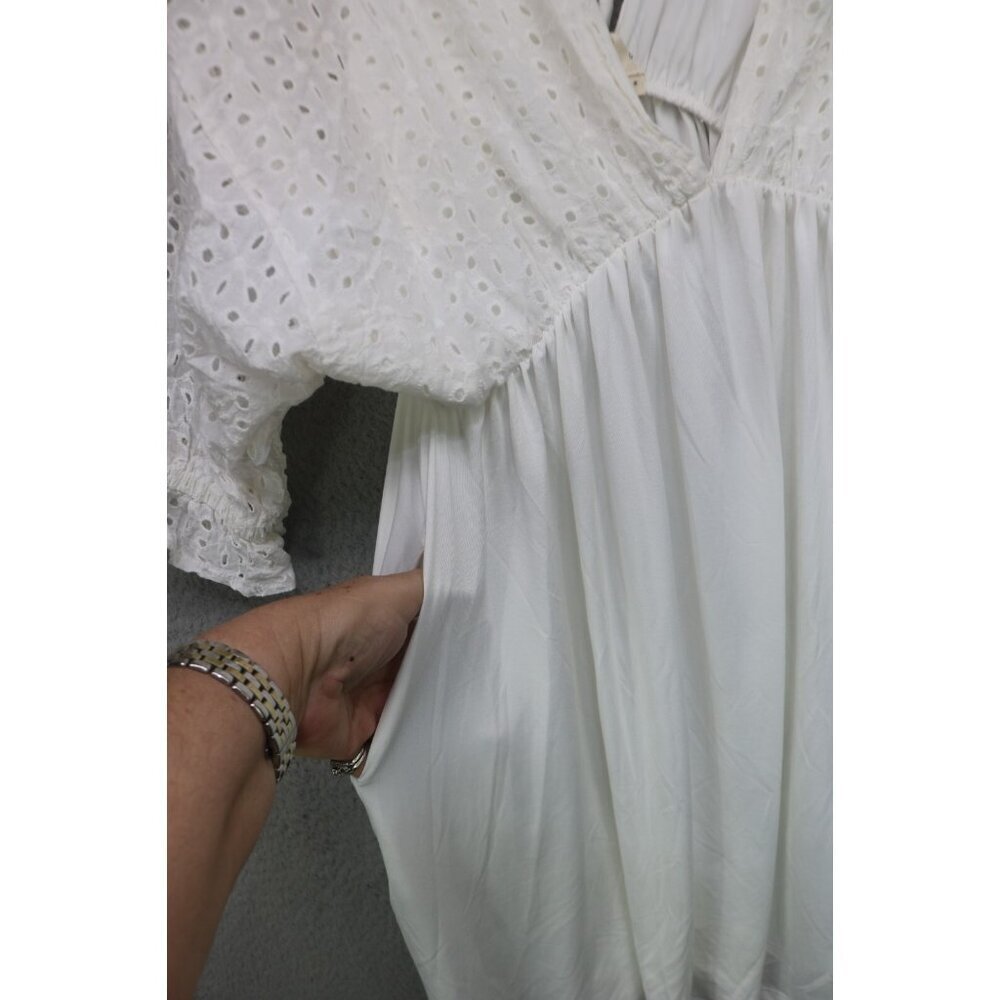 Ninexis White Eyelet Short Sleeve Babydoll Mini Dress-Medium-Pockets-Cottagecore - Picture 13 of 13